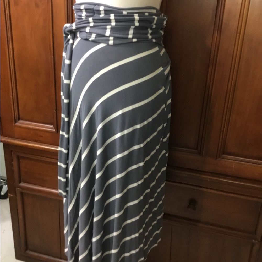 lani california gray bluish and white striped maxi skirt wrap waist tie small go